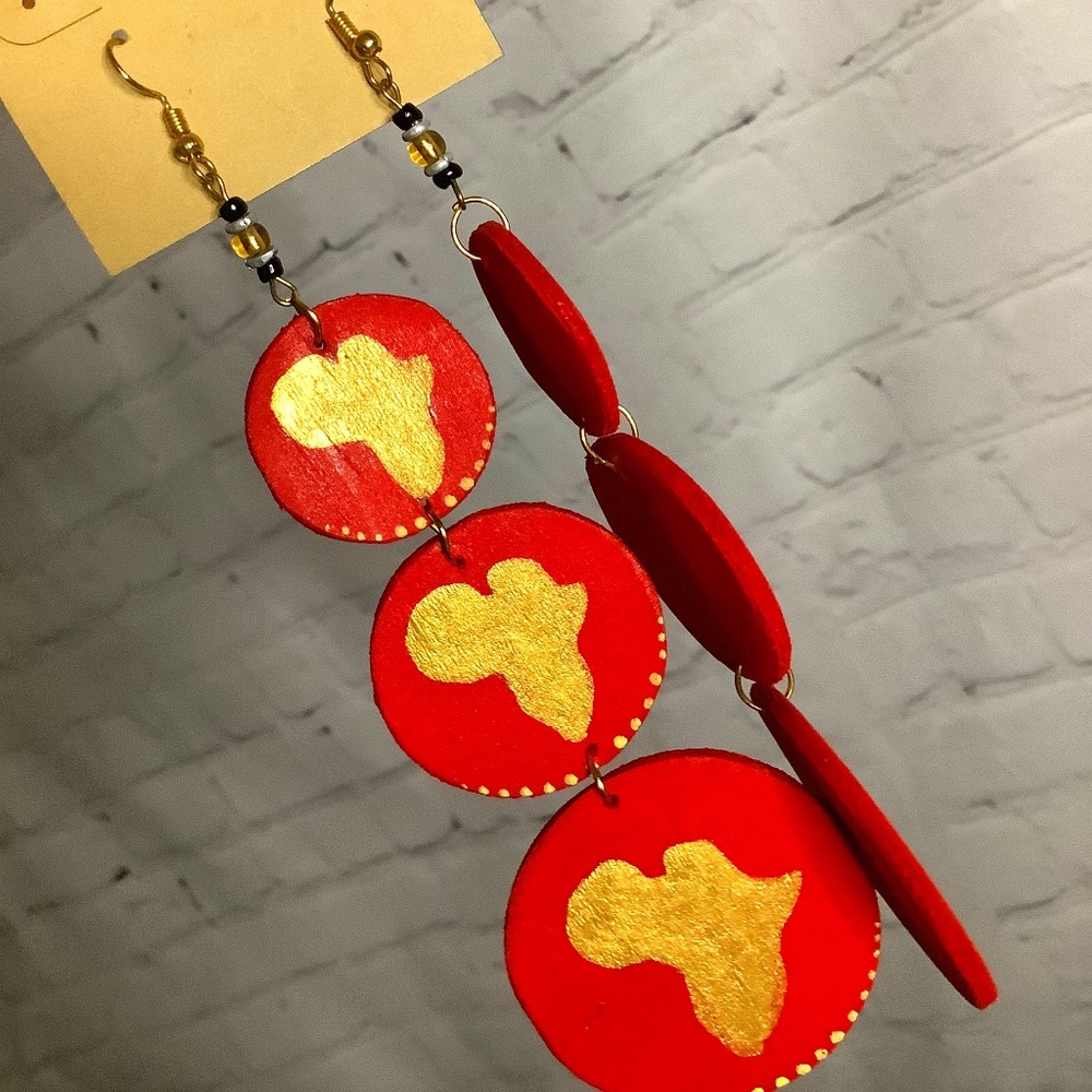 Red And Gold Africa Earrings